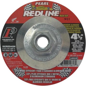 Pearl Abrasives 4-1/2X1/4X5/8-11 Redline™ Max-A.O.™ Depressed Center Wheels, A/WA24R, 10/Box