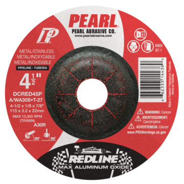 Pearl Abrasives Redline™ Max A.O.™ Depressed Center Grinding Wheels Pipeline 4-1/2 x 1/4 x 5/8 A/WA30S T-27
