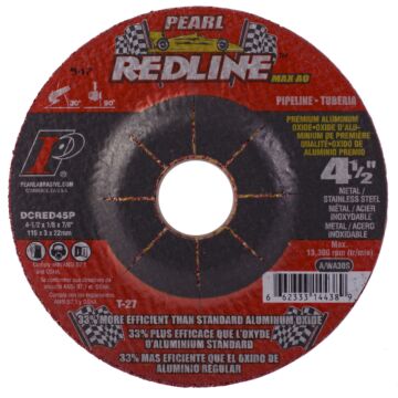 Pearl Abrasives 4-1/2 x 1/8 x 7/8 Redline™ Max-A.O.™ Depressed Center Wheels, A/WA30S, 25/Box, Pipeline