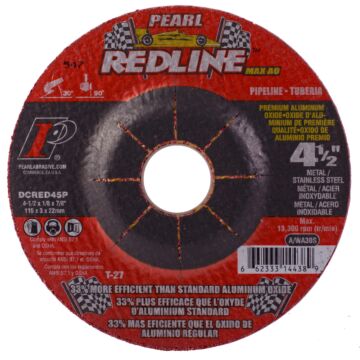 Pearl Abrasives Redline™ Max A.O.™ Depressed Center Grinding Wheels Pipeline 4-1/2 x 1/4 x 5/8 A/WA30S T-27