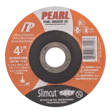Pearl Abrasives 4-1/2 x .045 x 7/8 Pearl SlimcutTM SRTTM Thin Cut-Off Wheels, Type 27