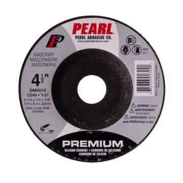 Pearl Abrasives 4-1/2 x 1/4 x 7/8 Premium Depressed Center Wheels for Masonry, C24S, 25/Box