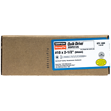 Simpson Strong-Tie DSVT212S Deck-Drive™ DSV WOOD Screw (Collated) — #10 x 2-1/2 in. T25 6-Lobe, Tan (1000-Qty)