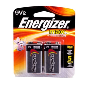 Energizer Max 9V Alkaline Battery (2 Pack)
