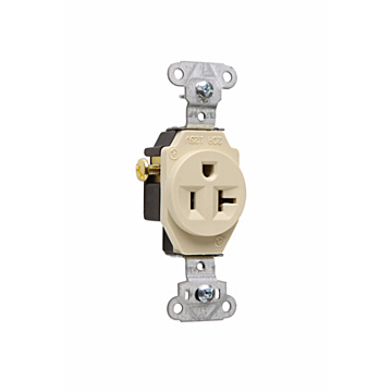 Pass & Seymour 20A 125V Heavy Duty Spec-Grade Single Receptacle, Side Wire, Ivory