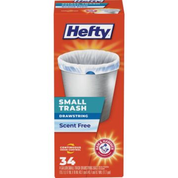 Hefty 4 Gal. White Drawstring Unscented Trash Bag (34-Count)