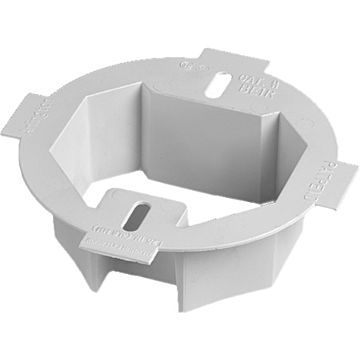 Arlington Industries Ceiling Box extender. for setback ceiling boxes. Fits 3-1/2 and 4" round octagul boxes. Extends box up to 1-1/2 and has 2 hour fire rating.