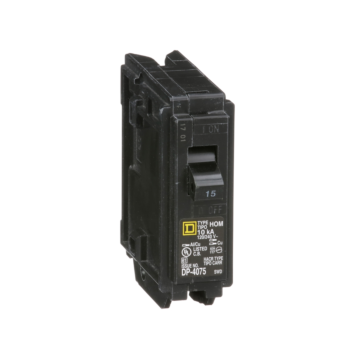 Square D Mini circuit breaker, Homeline, 15A, 1 pole, 120/240VAC, 10kA AIR, standard type, plug in, UL