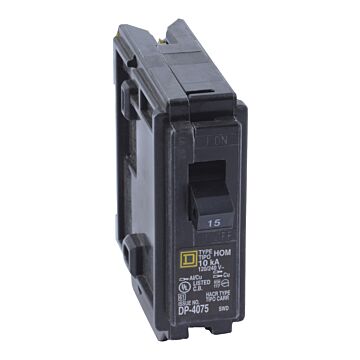 Square D Mini circuit breaker, Homeline, 15A, 1 pole, 120/240VAC, 10kA AIR, standard type, plug in, UL