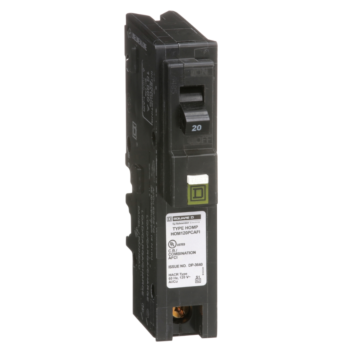 Square D Mini circuit breaker, Homeline, 20A, 1 pole, 120VAC, 10kA AIR, combo arc fault, plug on neutral, plug in, UL [TAA]