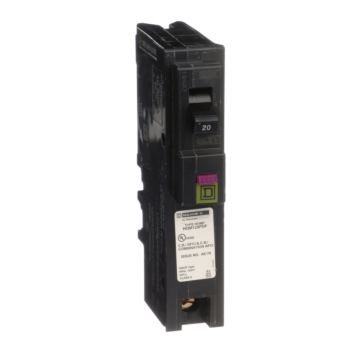 Square D Mini circuit breaker, Homeline, 20A, 1 pole, 120VAC, 10kA AIR, combo ARC/ground fault, plug on neutral, plug in, UL [TAA]