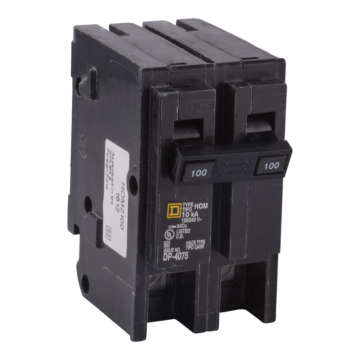 Square D Mini circuit breaker, Homeline, 100A, 2 pole, 120/240VAC, 10kA AIR, standard type, plug in, UL