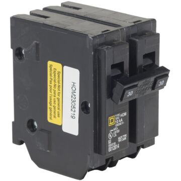 Square D Mini circuit breaker, Homeline, 15A, 2 pole, 120/240VAC, 10kA AIR, standard type, plug in, UL