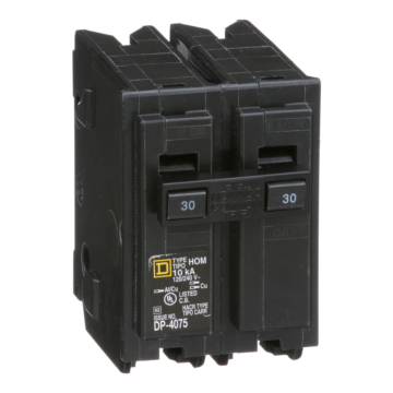 Square D Mini circuit breaker, Homeline, 30A, 2 pole, 120/240VAC, 10kA AIR, standard type, plug in, UL