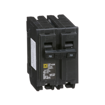 Square D Mini circuit breaker, Homeline, 70A, 2 pole, 120/240VAC, 10kA AIR, standard type, plug in, UL