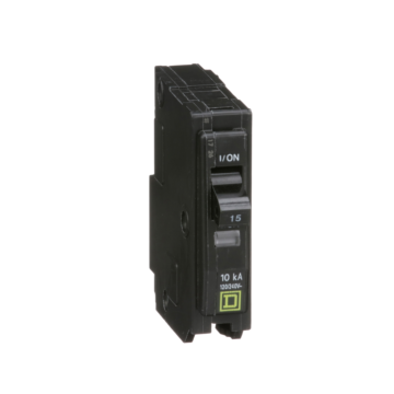 Square D Mini circuit breaker, QO, 15A, 1 pole, 120/240VAC, 10kA, plug in, consumer pack