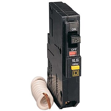 Square D Mini circuit breaker, QO, 15A, 1 pole, 120VAC, 10kA, plug in, 6mA grd fault A, pigtail, consumer pack [TAA]