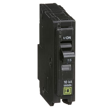 Square D Mini circuit breaker, QO, 15A, 1 pole, 120/240VAC, 10kA, plug in, consumer pack