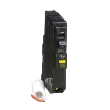 Square D Mini circuit breaker, QO, 20A, 1 pole, 120VAC, 10kA, plug in, 6mA grd fault A, pigtail [TAA]