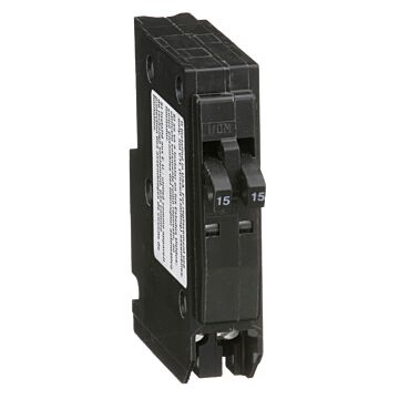 Square D Tandem mini circuit breaker, QO, 2 x 1 pole at 15A, 120/240VAC, 10kA, plug in, consumer pack