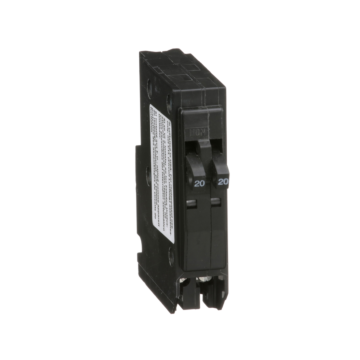 Square D Tandem mini circuit breaker, QO, 2 x 1 pole at 20A, 120/240VAC, 10kA, plug in, consumer pack