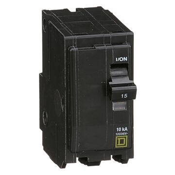 Square D Mini circuit breaker, QO, 15A, 2 pole, 120/240VAC, 10kA, plug in, consumer pack