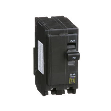 Square D Mini circuit breaker, QO, 70A, 2 pole, 120/240VAC, 10kA, plug in, consumer pack