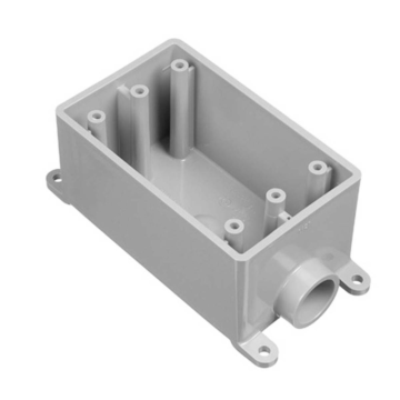 ABB Single Gang FS Box, Volume 18 Cubic Inches, Length 4.54 Inches, Width 2.80 Inches, Depth 2.30 Inches, Conduit Size 3/4 Inch, Material PVC, Color Gray
