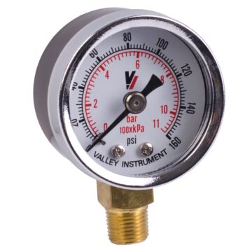 Valley Industries 1-1/2 in 0 - 160 psi 1/8 in MNPT Dual Scale Pressure Gauge