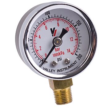 Valley Industries 1-1/2 in 0 - 200 psi 1/8 in MNPT Dual Scale Pressure Gauge