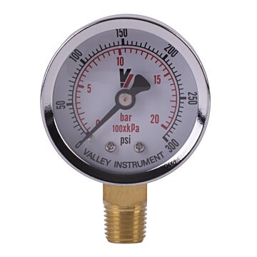 Valley Industries 2 in 0 - 300 psi 1/4 in MNPT Dual Scale Pressure Gauge