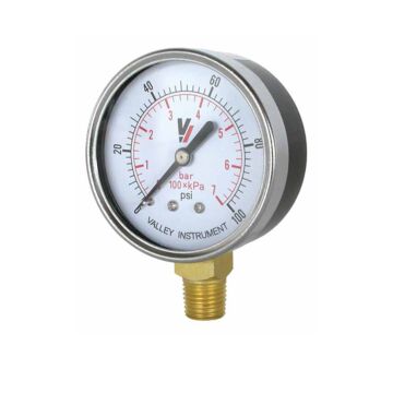 Valley Industries 2 in 0 - 30 psi 1/4 in MNPT Dual Scale Pressure Gauge