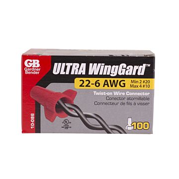 Gardner Bender WingGard ULTRA, High-Leverage, Easy-on, Wing-type, Twist-on Wire Connector, Red #22-#6 AWG; 100/Crtn