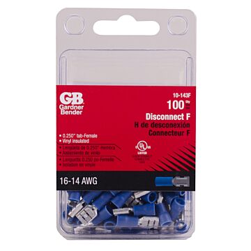 Gardner Bender #16-#14 AWG (2 mm²) Vinyl-Insulated Disconnect (0.25" Tab) - Female