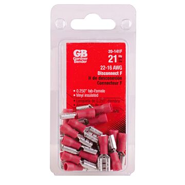 Gardner Bender #22-#16 AWG (1 mm²) Vinyl-Insulated Disconnect (0.25" Tab) - Female