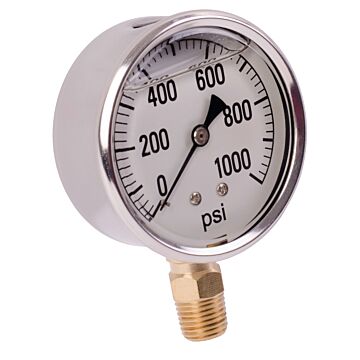 Valley Industries 2-1/2 in 0 - 1000 psi 1/4 in MNPT Single Scale Pressure Gauge