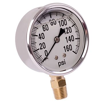 Valley Industries 2-1/2 in 0 - 160 psi 1/4 in MNPT Single Scale Pressure Gauge