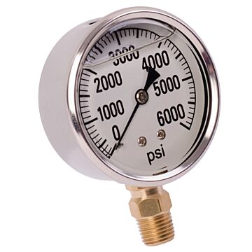 Valley Industries 2-1/2 in 0 - 6000 psi 1/4 in MNPT Single Scale Pressure Gauge