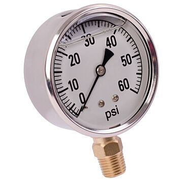 Valley Industries 2-1/2 in 0 - 60 psi 1/4 in MNPT Single Scale Pressure Gauge