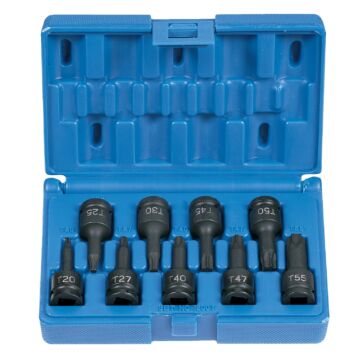 Grey Pneumatic Impact Ready 3/8 in Drive Standard Torx Bit Socket Set
