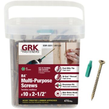 GRK Fasteners #10 x 2-1/2" T-25 Star Drive, Multi-Purpose Screw, Climatek Coating (Bulk Box 470 pc)