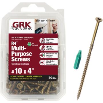 GRK Fasteners #10 x 4" T-25 Star Drive, Multi-Purpose Screw, Climatek Coating (Bulk Box 50 pc)