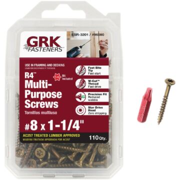 GRK Fasteners #8 x 1-1/4" T-25 Star Drive, Multi-Purpose Screw, Climatek Coating (Bulk Box 110 pc)