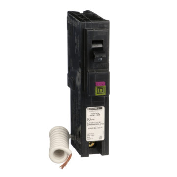 Square D Mini circuit breaker, Homeline, 15A, 1 pole, 120VAC, 10kA AIR, combo ARC/ground fault, plug in, UL [TAA]