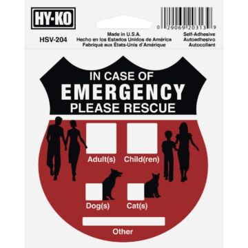 HY-KO Hy-Ko 4X4 In. Self-Adhesive Emergency Rescue Sign