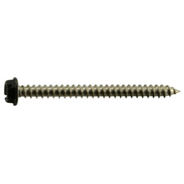 #8 x 2" Slotted Hex Washer Head, Sheet Metal Screw, Stainless Steel, Black 