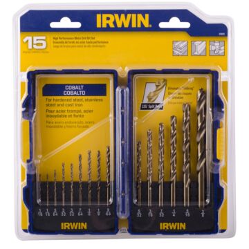 Irwin IRWIN Drill Bit Set, Cobalt Alloy Steel, 15-Piece