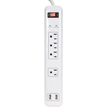 Prime Wire & Cable 4-Outlet 1200J White Surge Protector Strip with USB Charger & 4 Ft. Cord