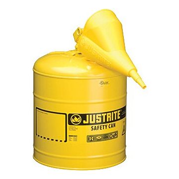 Justrite 5 Gallon Steel Safety Can for Diesel, Type I, Funnel, Flame Arrester, Yellow - 7150210