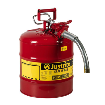 Justrite 5 Gallon, 1" Metal Hose, Steel Safety Can for Flammables, Type II, AccuFlow™, Red - 7250130